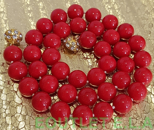 EXQUISITE 10mm RED CORAL NECKLACE-45cm